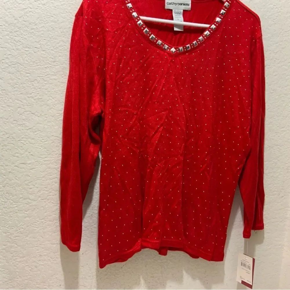 Cathy Daniels Sweater Top jeweled red size L New with tags